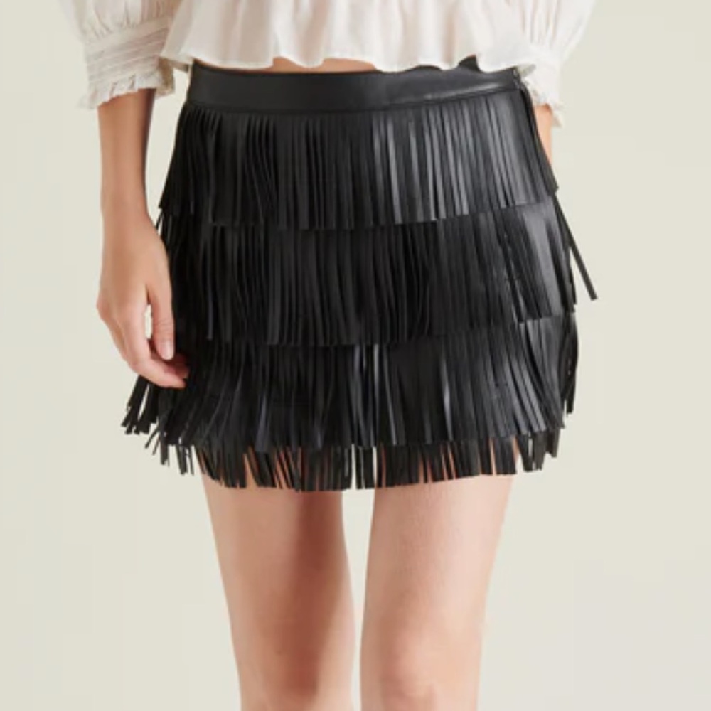 Steve Madden Black Layered Fringe Mini Skirt